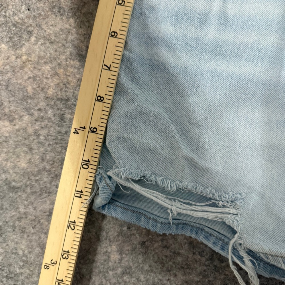 American Eagle Strigid Light Wash Mid Waisted Distressed Denim Shorts Size 00 - Picture 7 of 9